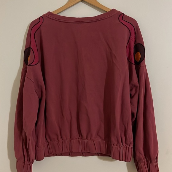 Anthropologie Embroidered & Appliquéd Burgundy Sweatshirt XL - Picture 6 of 8